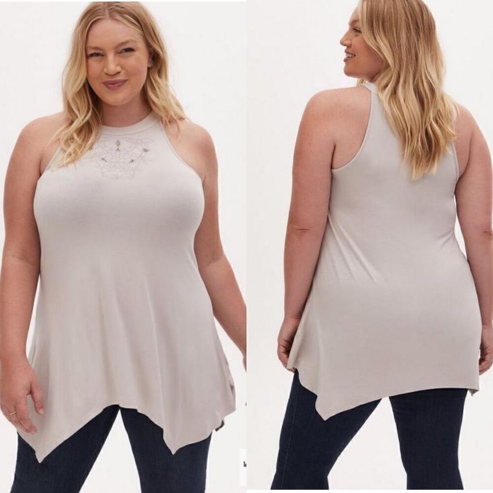 Torrid Super Soft‎ Tupe Embroidered Handkerchief High Neck Tank 1X